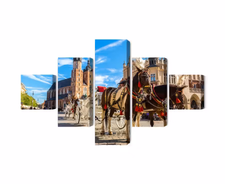 Canvastavla - Horse carriages on the market square in