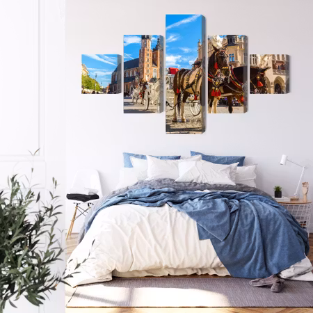 Canvastavla - Horse carriages on the market square in