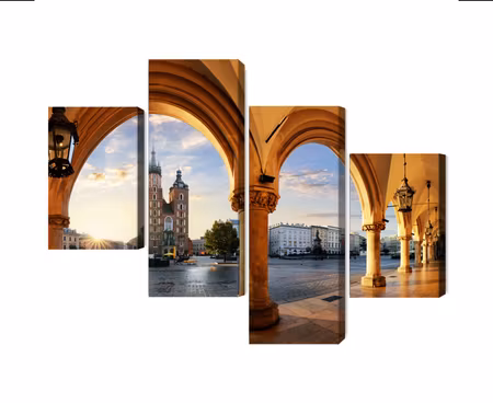 Canvastavla - View of krakow at sunset