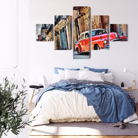 Canvastavla - Old american car and havana buildings