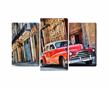Canvastavla - Old american car and havana buildings