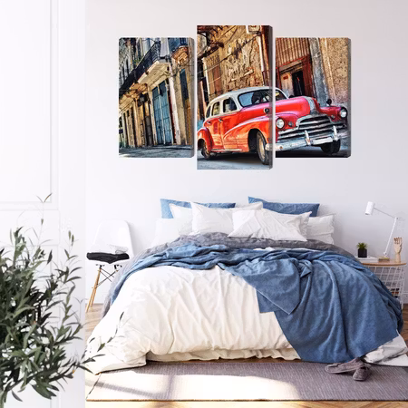 Canvastavla - Old american car and havana buildings