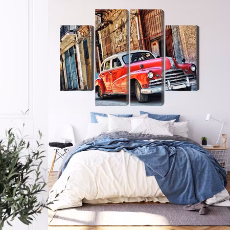 Canvastavla - Old american car and havana buildings