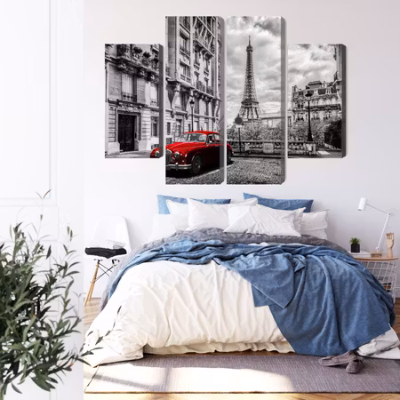 Canvastavla - Red car in retro style on the background