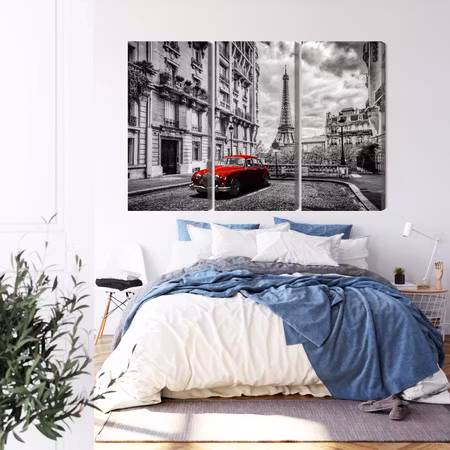 Canvastavla - Red retro car on the background of the