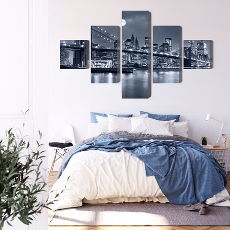 Canvastavla - Night panorama of new york with the moon