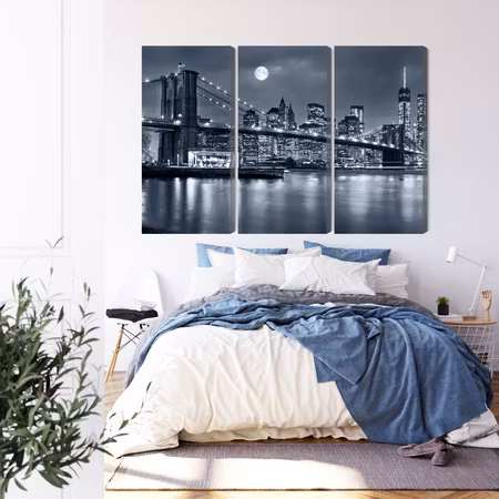 Canvastavla - Night panorama of new york with the moon