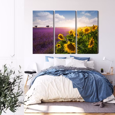 Canvastavla - Lavender and sunflower fields 3d