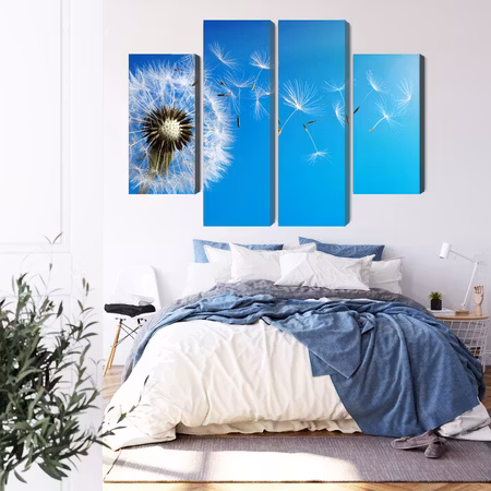 Canvastavla - Dandelion with flying seeds