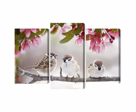 Canvastavla - Sparrows among flowers