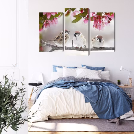 Canvastavla - Sparrows among flowers