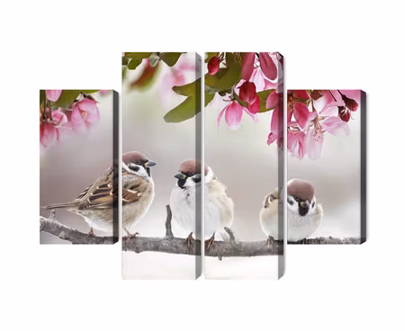 Canvastavla - Sparrows among flowers