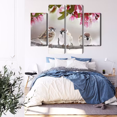 Canvastavla - Sparrows among flowers