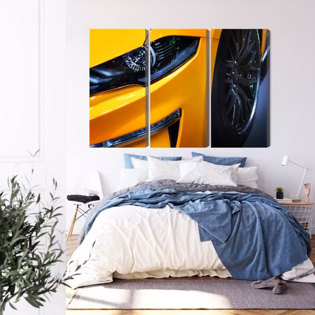 Canvastavla - Front of a yellow sports car