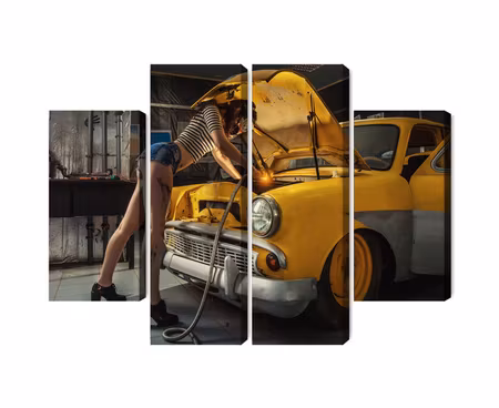 Canvastavla - Sexy woman welded to a car interior