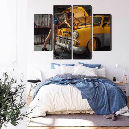 Canvastavla - Sexy woman welded to a car interior