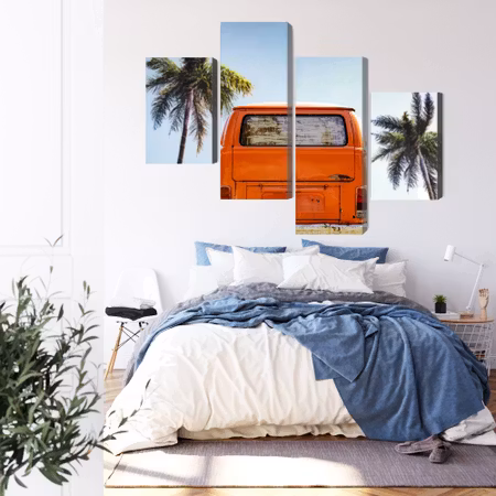 Canvastavla - Retro car between palm trees