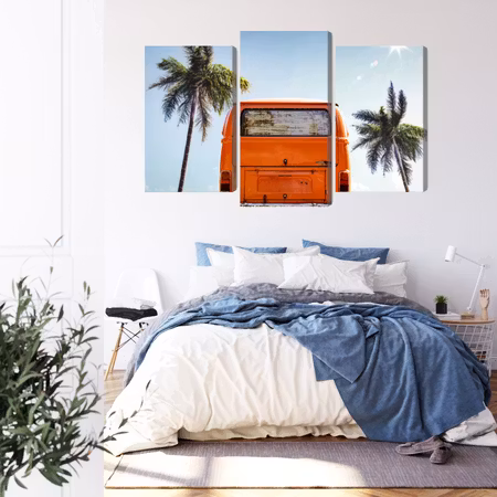 Canvastavla - Retro car between palm trees