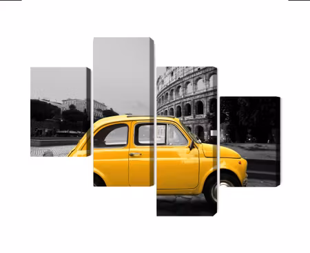 Canvastavla - Yellow retro car on the background of