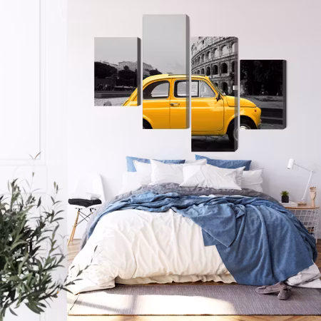 Canvastavla - Yellow retro car on the background of