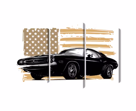 Canvastavla - American muscle car with Usa flag