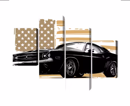 Canvastavla - American muscle car with Usa flag