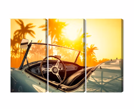 Canvastavla - View from the car at the retro sunset