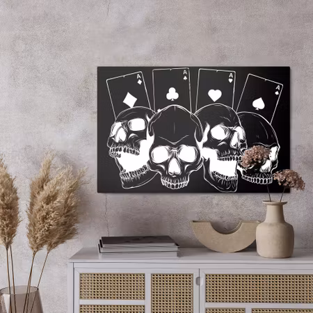 Canvastavla - Skulls on a background of cards