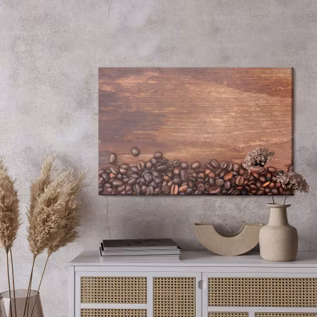 Canvastavla - Coffee beans on a wood background