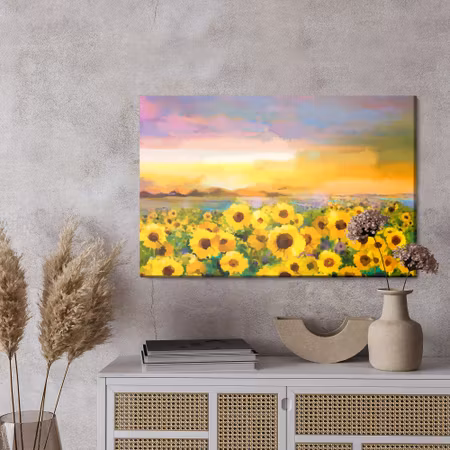 Canvastavla - A landscape with sunflowers as painted