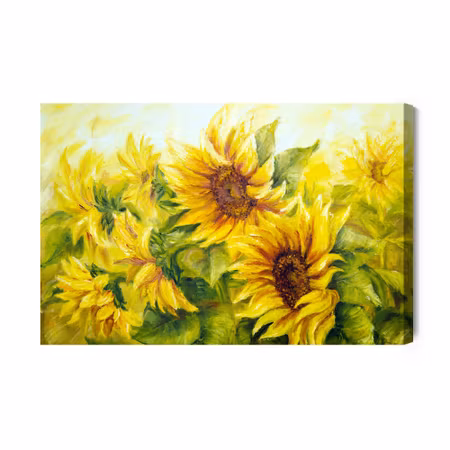 Canvastavla - Sunflowers with leaves as painted