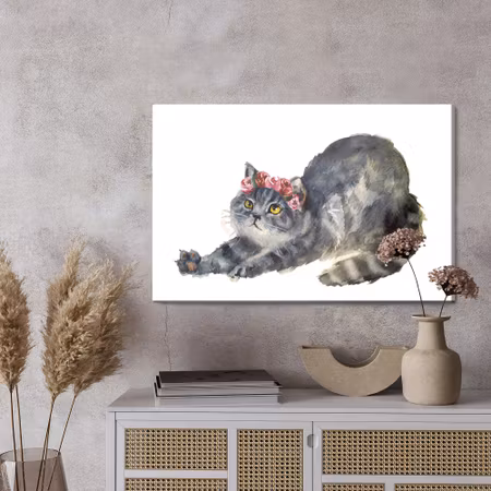 Canvastavla - Stretching cat painted with watercolor