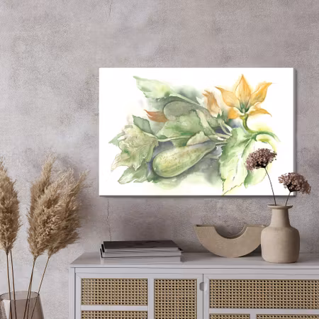 Canvastavla - Zucchini with flowers painted