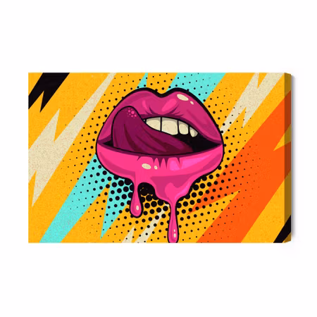 Canvastavla - Pink lips on a colored background in