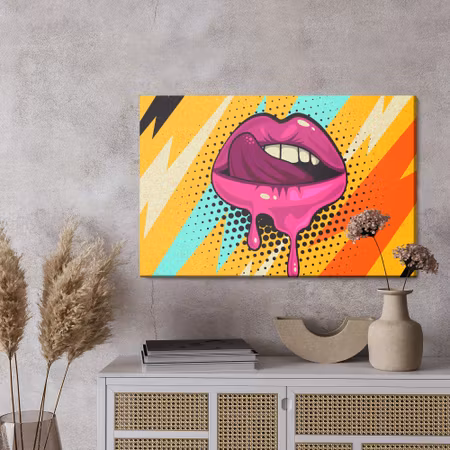 Canvastavla - Pink lips on a colored background in