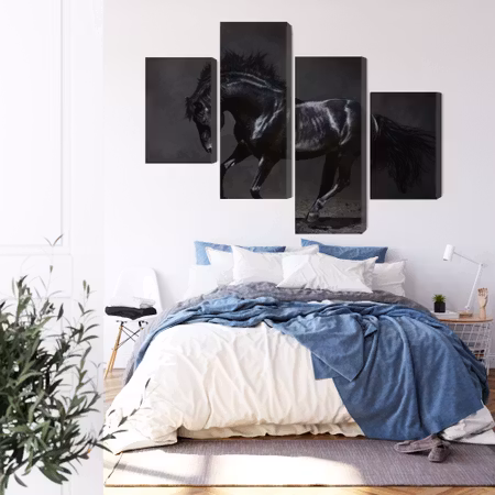 Canvastavla - Black horse at a gallop