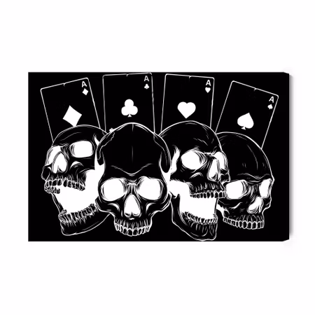 Canvastavla - Skulls on a background of cards