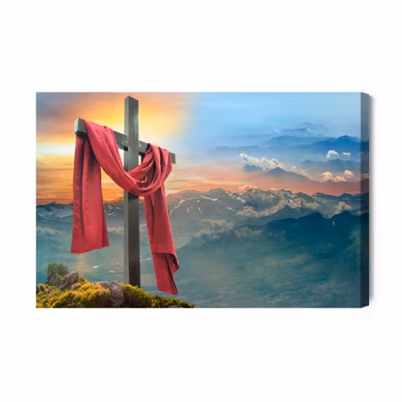 Canvastavla - Cross on the background of the mountains