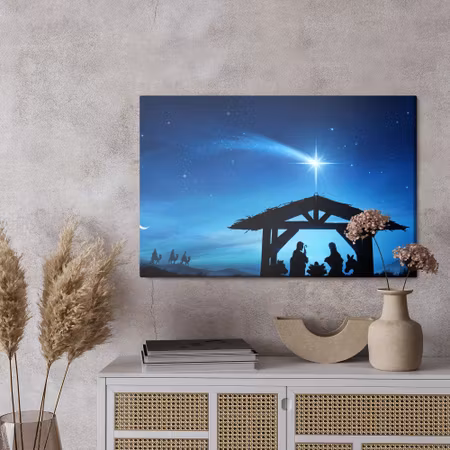 Canvastavla - Holy family in a stable