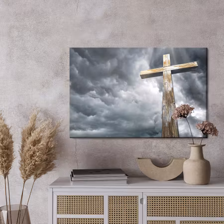 Canvastavla - Cross on the background of clouds