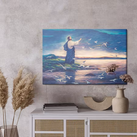 Canvastavla - Jesus standing on the seashore