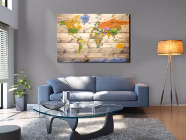 Anslagstavla - Map on wood colourful travels