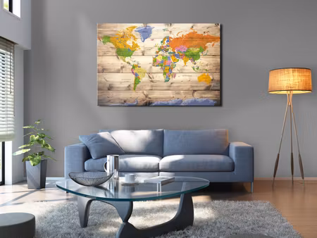 Anslagstavla - Map on wood colourful travels