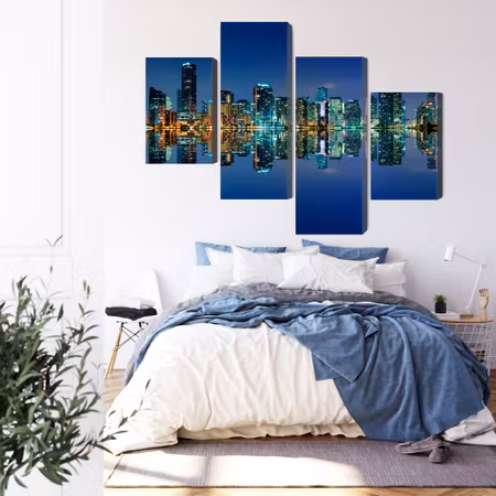 Canvastavla - Multipart Panorama of Miami By Night