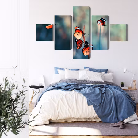 Canvastavla - Multipart Colorful Butterflies on a