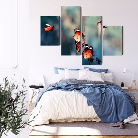 Canvastavla - Multipart Colorful Butterflies on a