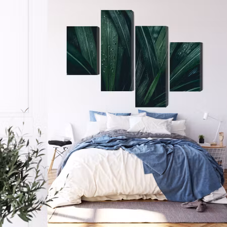 Canvastavla - Multipart Dark Green Leaves on a