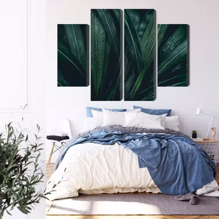 Canvastavla - Multipart Dark Green Leaves on a