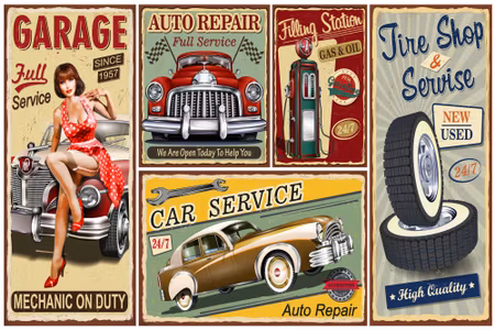 Canvastavla - Collage of Old Plates with Retro