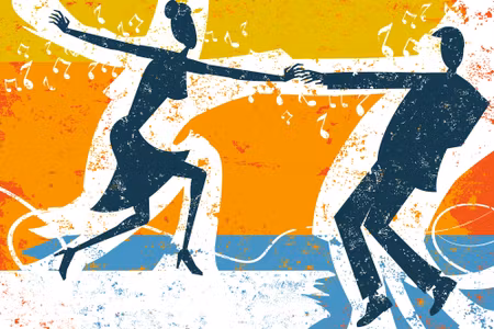 Canvastavla - Dancing Couple on an Abstract Retro